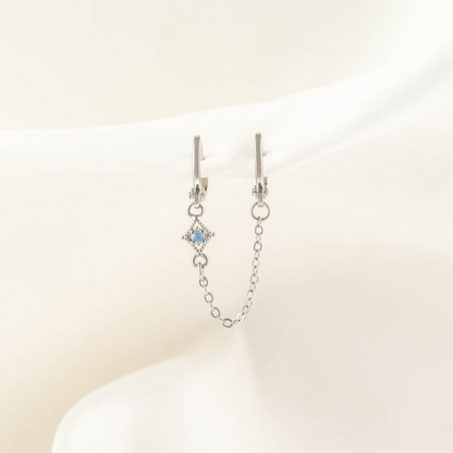 Linae Aquamarine Huggie Chain Earrings