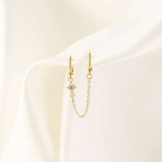 Pandora Amethyst Huggie Chain Earrings