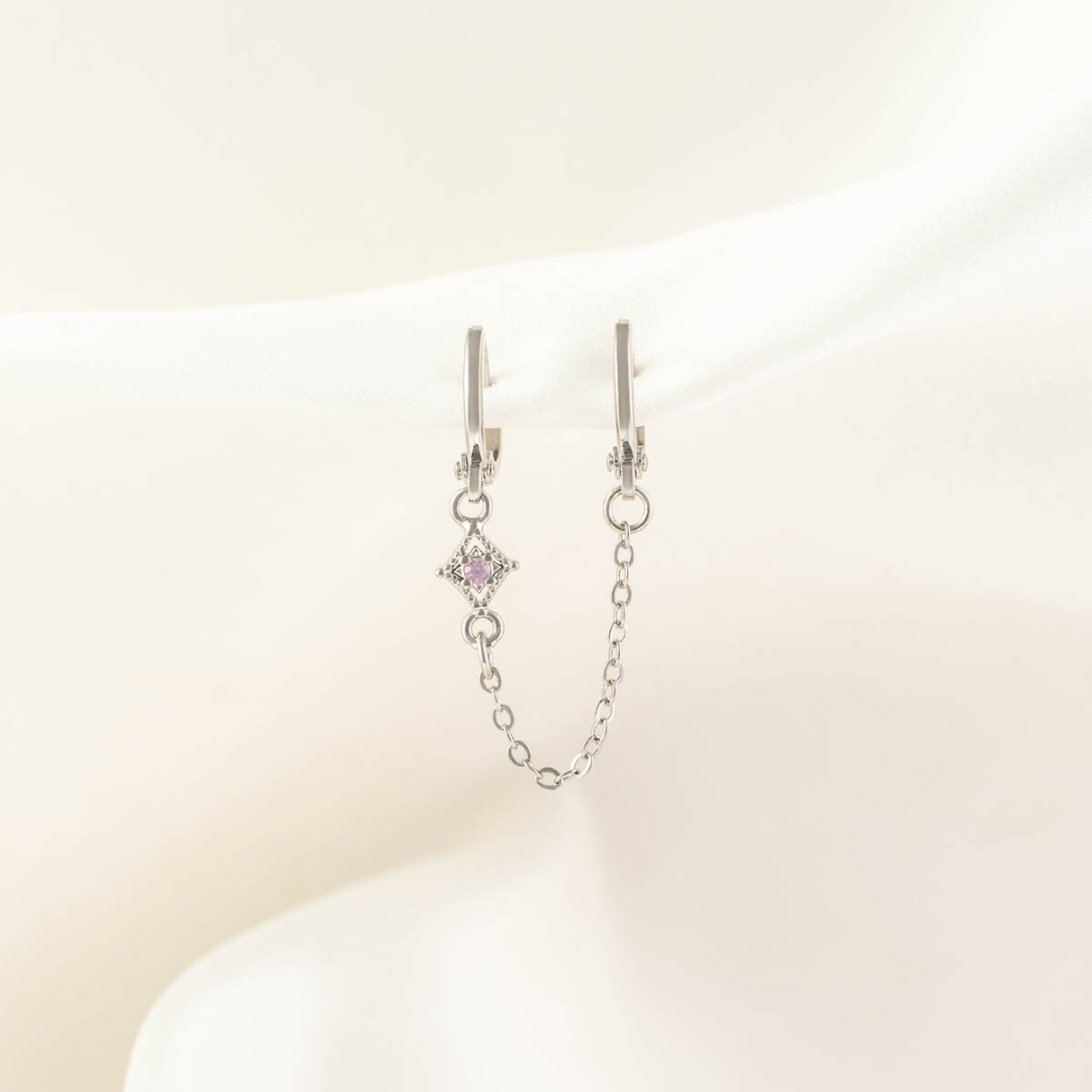 Aurora Tourmaline Huggie Chain Earrings