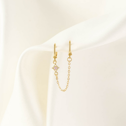 Aurora Tourmaline Huggie Chain Earrings