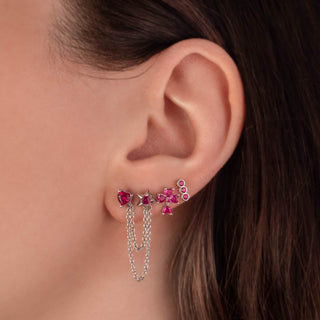 Darlene Star and Heart Pink Zircon Double Stud Chain Earring