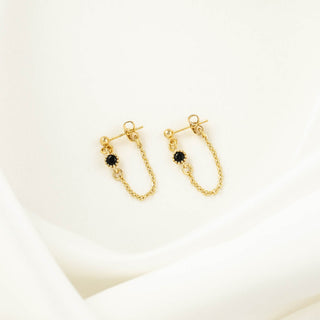 Alexandra Black Zircon Stud Chain Earrings