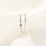 Arwen Diamond Green Zircon Huggie Chain Earring