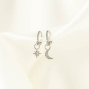 Celeste White Zircon Moon and Star Huggie Earrings