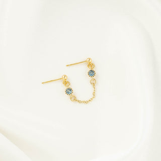 Daphne Blue Zircon Double Stud Chain Earring
