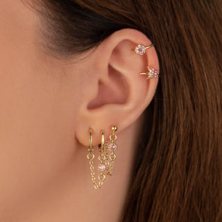 Evangeline Pink Zircon Huggie Chain Earring