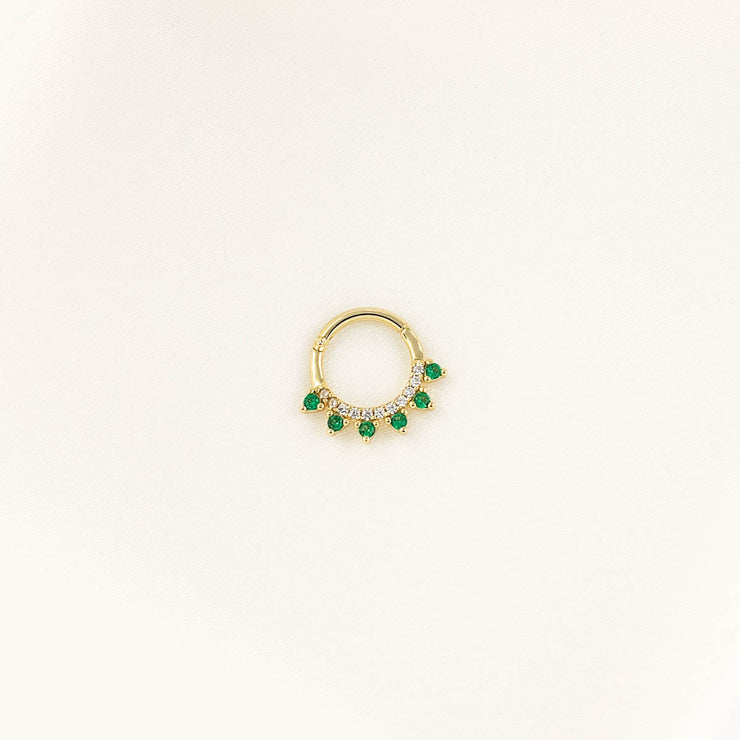 Fern Green and White Zircon Septum Nose Ring/ Daith Earring