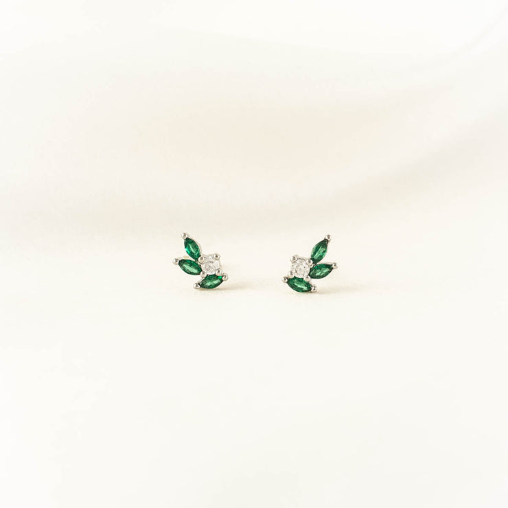 Gillian Leaf Green and White Zircon Studs