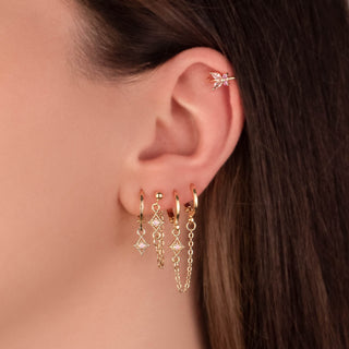 Glinda Diamond Pink Opal Huggie Chain Earring