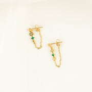 Hazel Yellow and Green Zircon Stud Chain Earrings