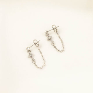 Marin Diamond Pearl Stud Chain Earrings