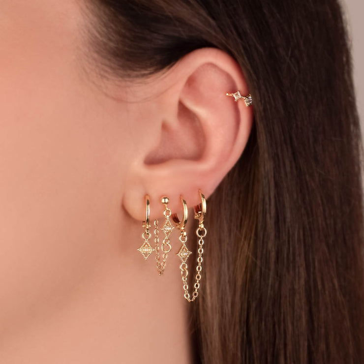 Marin Diamond Pearl Huggie Chain Earring