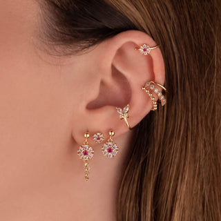 Myra Pink Zircon Flower Dangle Stud Earrings