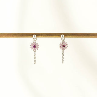 Myra Pink Zircon Flower Stud Chain Earrings