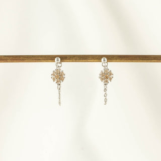 Olive Topaz Zircon Flower Stud Chain Earrings