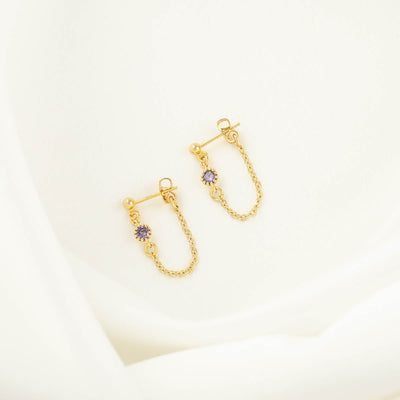 Violette Purple Zircon Stud Chain Earrings